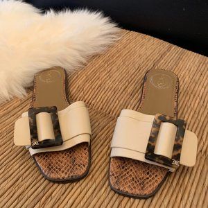 Sam Edelman Inez leather slip on in cream leather with tortoise buckle